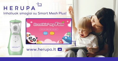 Inhaliatorius Herupa Smart Mesh Plus ir App žaidimas inhaliuojant