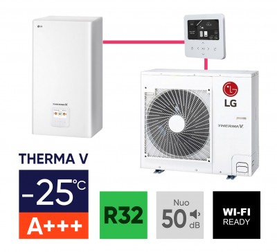 Split šilumos siurblių oras-vanduo LG Therma V komplektai